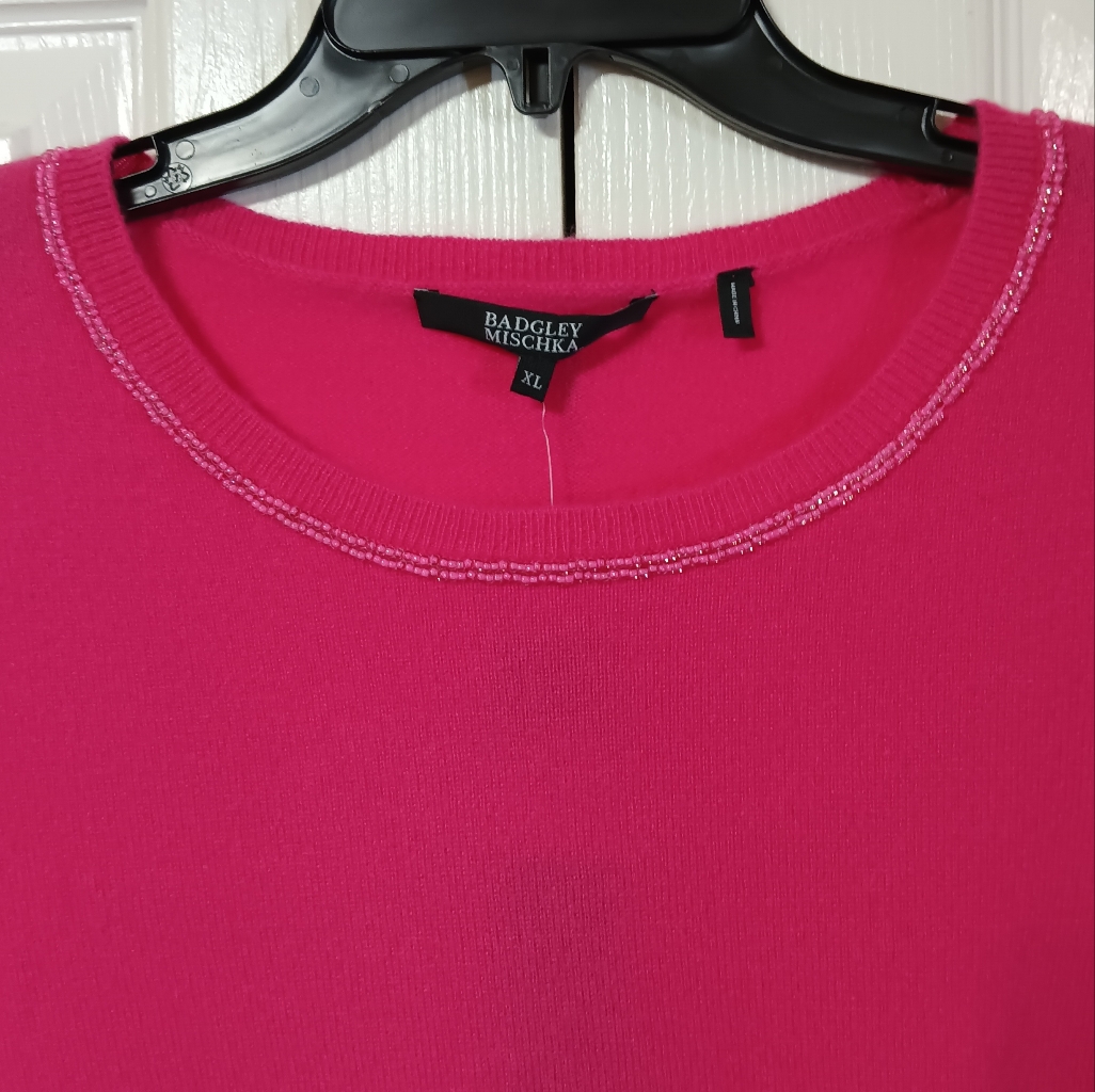Badgley Mischka Cashmere Sweater Pink Beaded